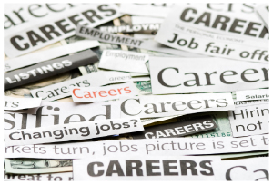 Image of newspaper clippings, all related to careers