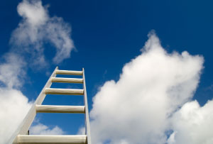 Photo of a ladder into the sky, as a metaphor for promotion on a career ladder